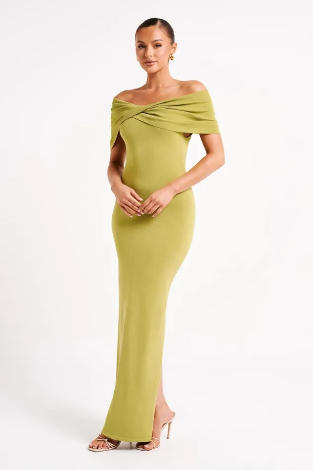 Meshki Maxi Dresses Terese Off Shoulder Knit Maxi Dress 8211 Parakeet Green Parakeetgreen 8211 Women