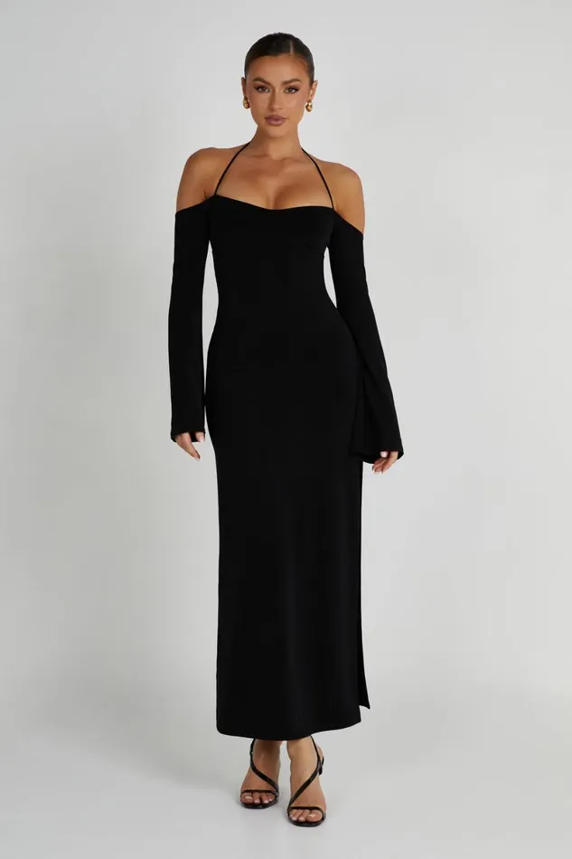 Meshki Maxi Dresses Tia Slinky Off Shoulder Maxi Dress 8211 Black Black 8211 Women