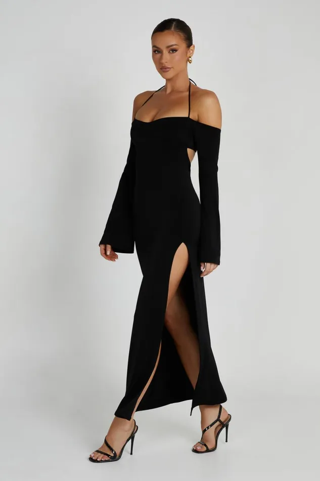 Meshki Maxi Dresses Tia Slinky Off Shoulder Maxi Dress 8211 Black Black 8211 Women