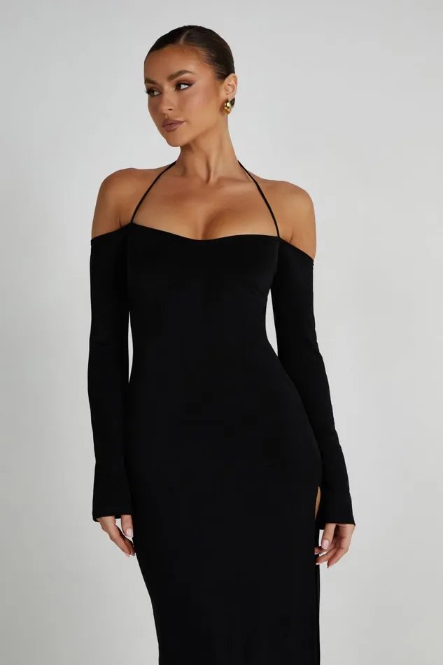 Meshki Maxi Dresses Tia Slinky Off Shoulder Maxi Dress 8211 Black Black 8211 Women