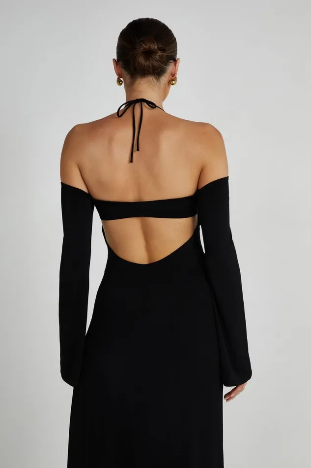 Meshki Maxi Dresses Tia Slinky Off Shoulder Maxi Dress 8211 Black Black 8211 Women