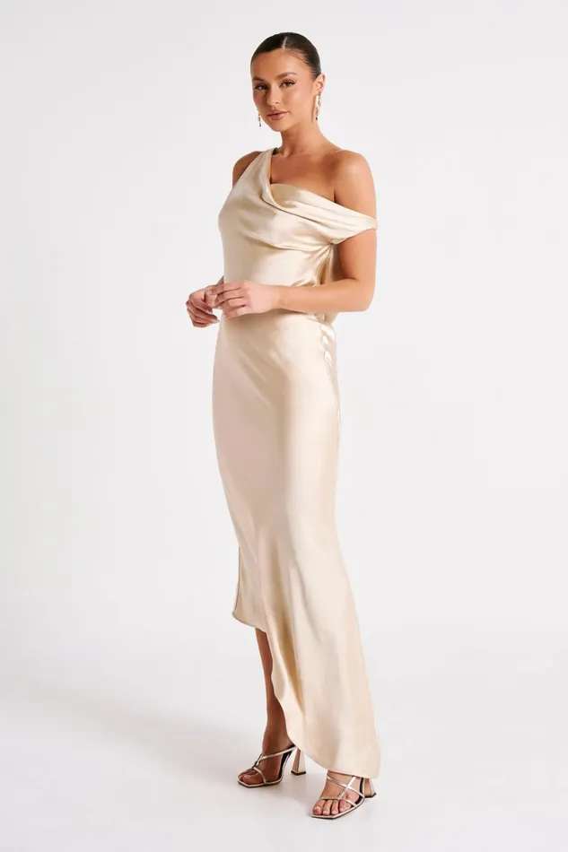 Meshki Maxi Dresses Yvette Slip Maxi Dress With Asymmetrical Hem 8211 Gold Gold 8211 Women