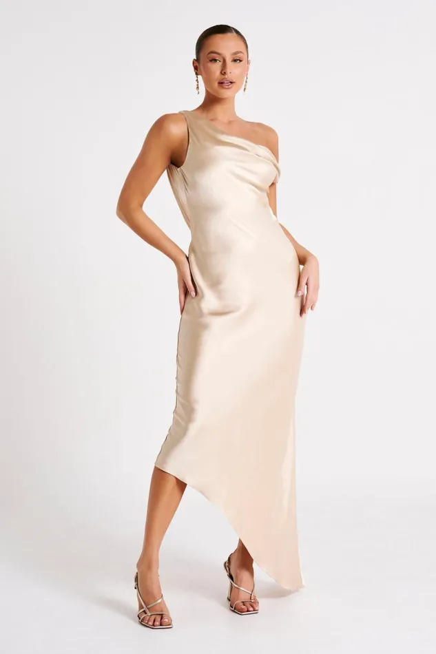 Meshki Maxi Dresses Yvette Slip Maxi Dress With Asymmetrical Hem 8211 Gold Gold 8211 Women
