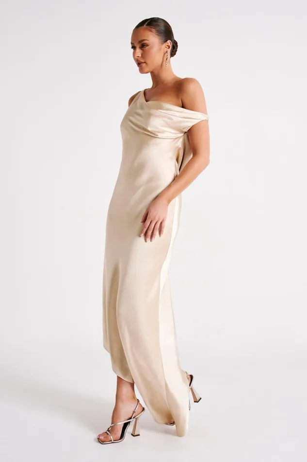 Meshki Maxi Dresses Yvette Slip Maxi Dress With Asymmetrical Hem 8211 Gold Gold 8211 Women