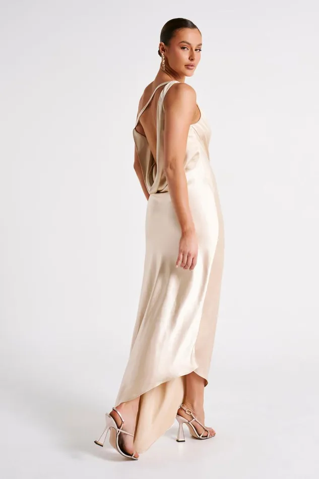 Meshki Maxi Dresses Yvette Slip Maxi Dress With Asymmetrical Hem 8211 Gold Gold 8211 Women