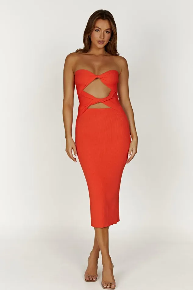 Meshki Midi Dresses Gabrielle Twist Knit Midi Dress 8211 Coral Coral 8211 Women