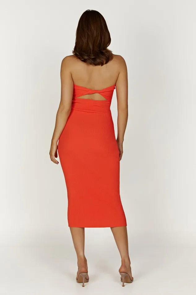 Meshki Midi Dresses Gabrielle Twist Knit Midi Dress 8211 Coral Coral 8211 Women
