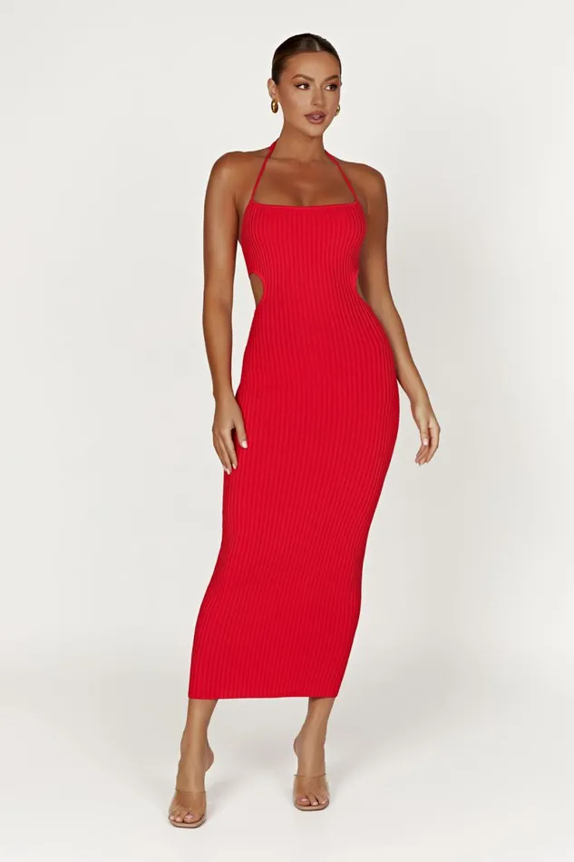 Meshki Midi Dresses Morgan Halter Knit Midi Dress 8211 Red Red 8211 Women
