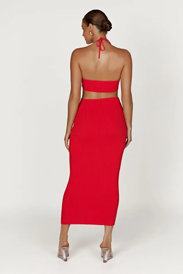 Meshki Midi Dresses Morgan Halter Knit Midi Dress 8211 Red Red 8211 Women