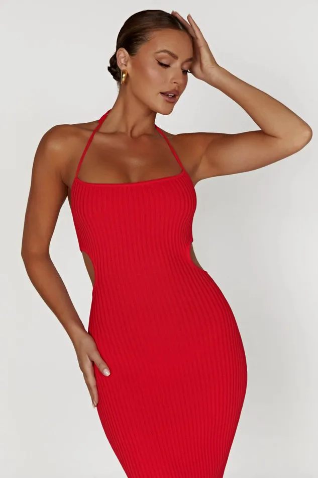 Meshki Midi Dresses Morgan Halter Knit Midi Dress 8211 Red Red 8211 Women