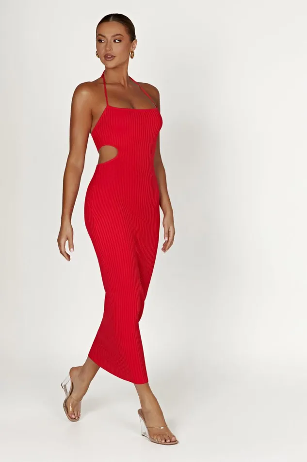 Meshki Midi Dresses Morgan Halter Knit Midi Dress 8211 Red Red 8211 Women
