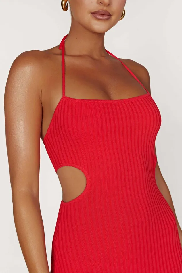 Meshki Midi Dresses Morgan Halter Knit Midi Dress 8211 Red Red 8211 Women
