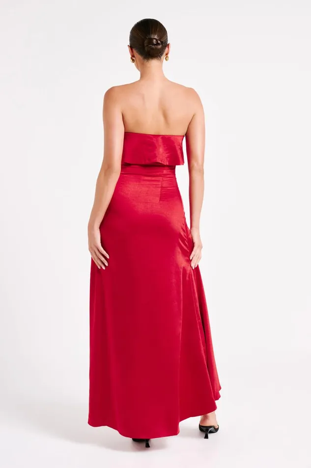 Meshki Midi Dresses Sulianna Strapless Ruffle Midi Dress 8211 Vermilion Red Vermilionred 8211 Women
