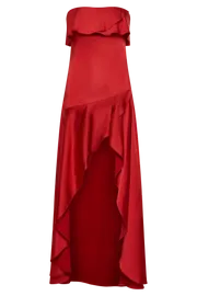 Meshki Midi Dresses Sulianna Strapless Ruffle Midi Dress 8211 Vermilion Red Vermilionred 8211 Women