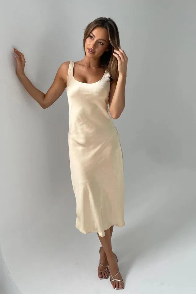 Meshki Midi Dresses Tamara Satin Iridescent Slip Midi Dress 8211 Gold Gold 8211 Women