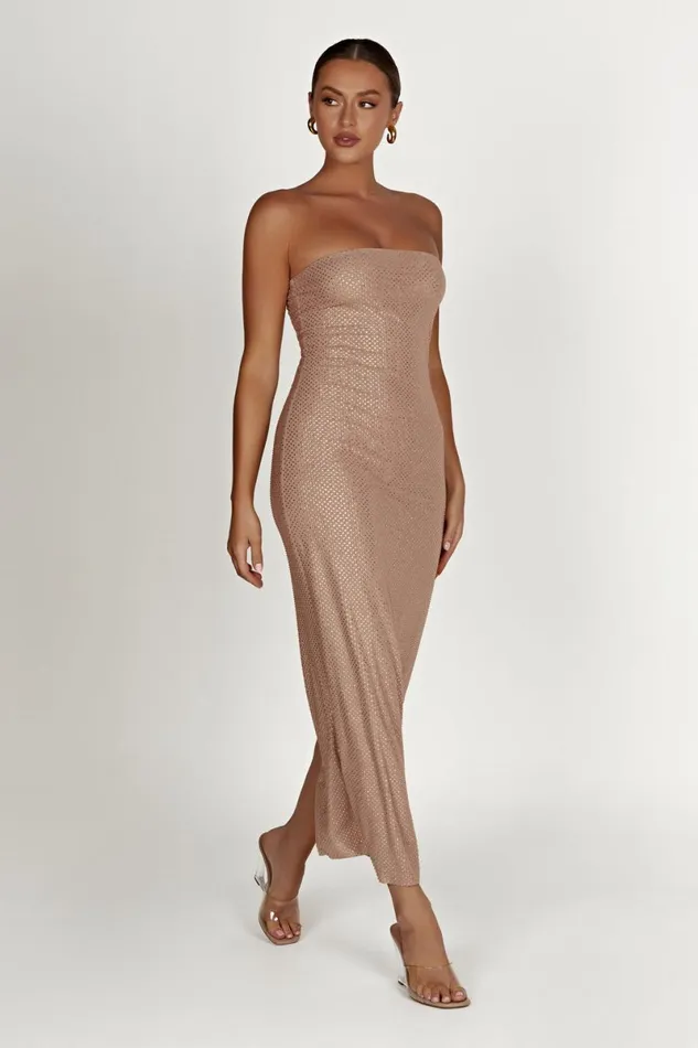 Meshki Midi Dresses Waverly Strapless Diamante Midi Dress 8211 Nude Nude 8211 Women