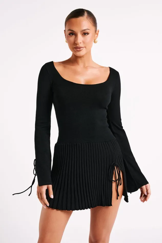 Meshki Mini Dresses Britney Long Sleeve Knit Mini Dress 8211 Black Black 8211 Women