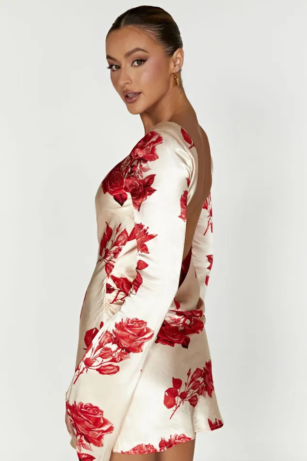 Meshki Mini Dresses Davina Satin Long Sleeve Mini Dress 8211 Rose Print Roseprint 8211 Women Meshki Mini Dresses Davina Satin Long Sleeve Mini Dress 8211 Rose Print Roseprint 8211 Women