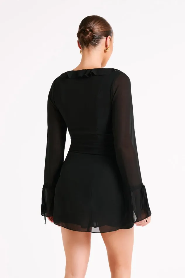 Meshki Mini Dresses Deja Long Sleeve Chiffon Mini Dress 8211 Black Black 8211 Women