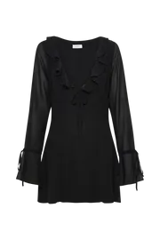 Meshki Mini Dresses Deja Long Sleeve Chiffon Mini Dress 8211 Black Black 8211 Women