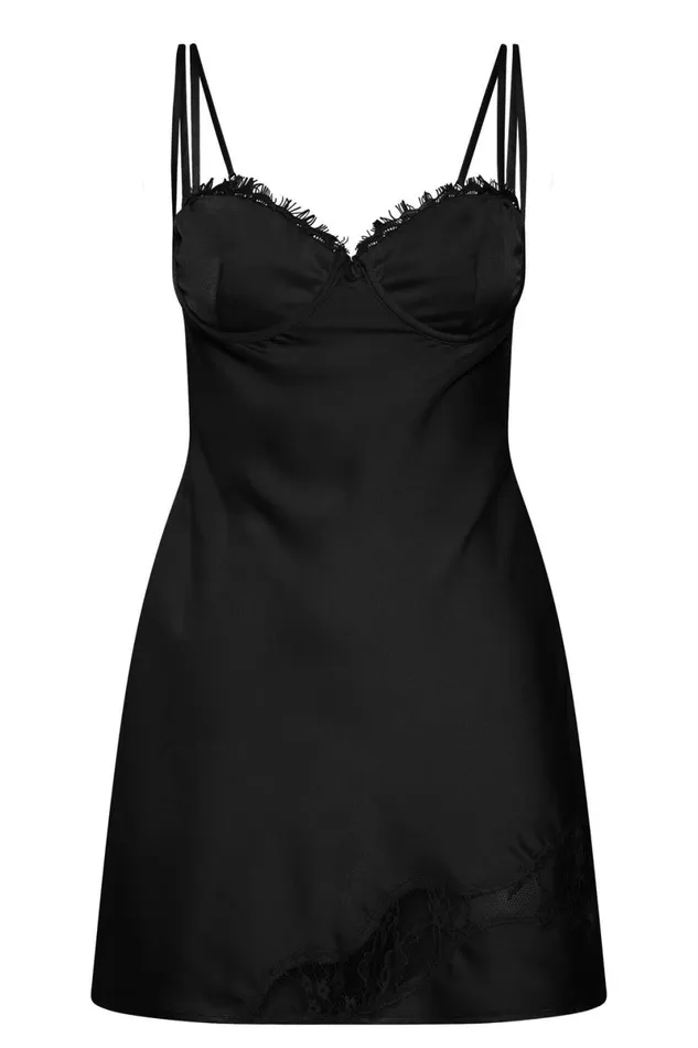 Meshki Mini Dresses Joslyn Satin Lace Slip Mini Dress 8211 Black Black 8211 Women