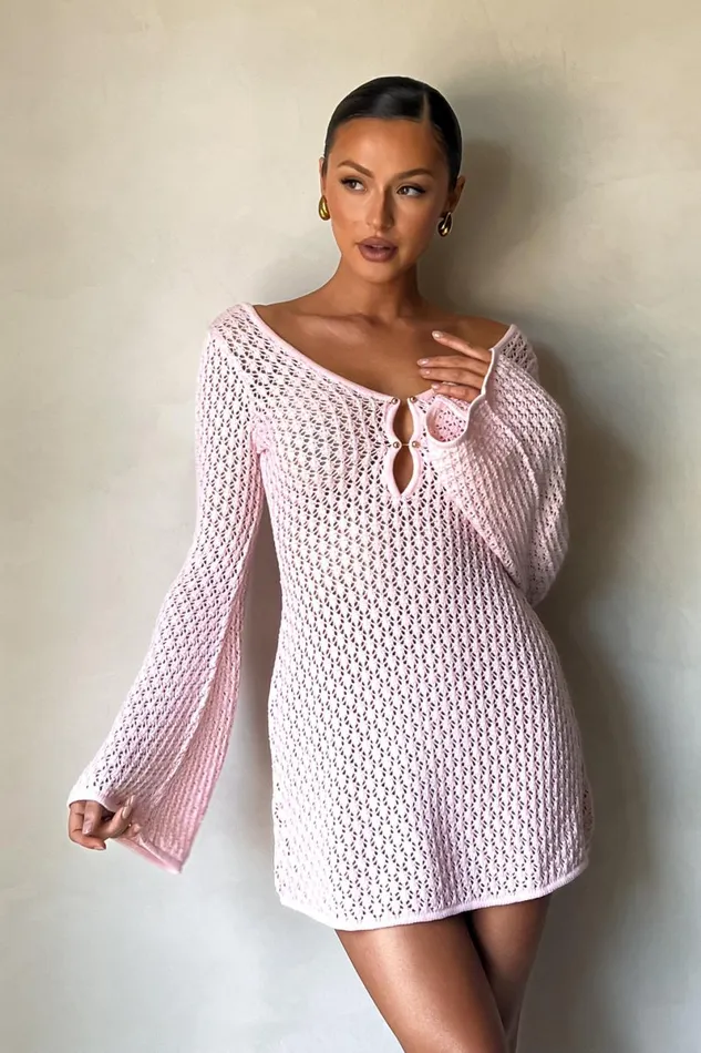 Meshki Mini Dresses Kayleigh Crochet Knit Mini Dress 8211 Rosewater Rosewater 8211 Women Meshki Mini Dresses Kayleigh Crochet Knit Mini Dress 8211 Rosewater Rosewater 8211 Women