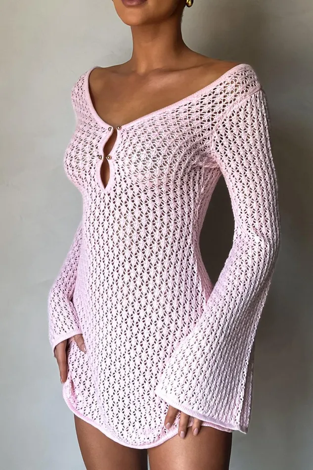 Meshki Mini Dresses Kayleigh Crochet Knit Mini Dress 8211 Rosewater Rosewater 8211 Women