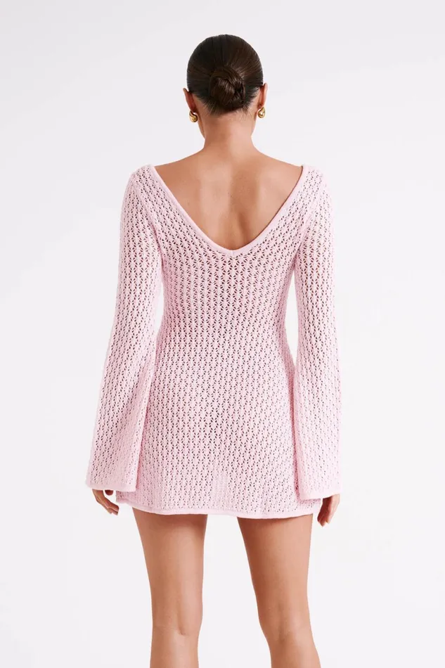 Meshki Mini Dresses Kayleigh Crochet Knit Mini Dress 8211 Rosewater Rosewater 8211 Women