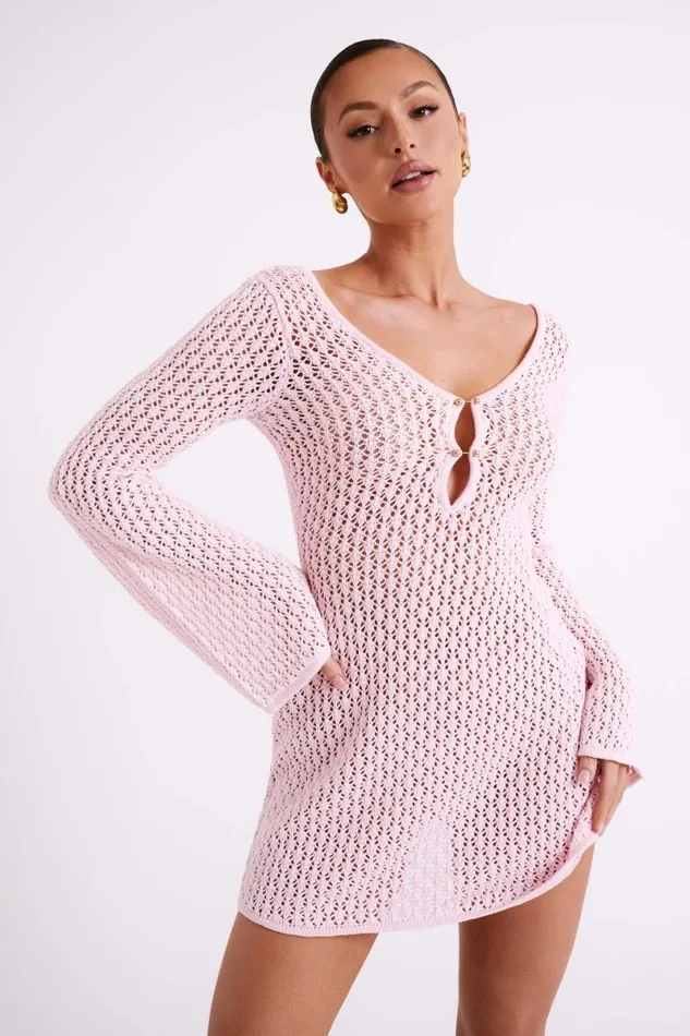 Meshki Mini Dresses Kayleigh Crochet Knit Mini Dress 8211 Rosewater Rosewater 8211 Women