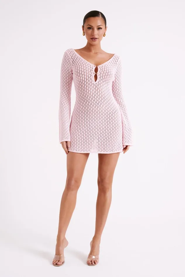 Meshki Mini Dresses Kayleigh Crochet Knit Mini Dress 8211 Rosewater Rosewater 8211 Women