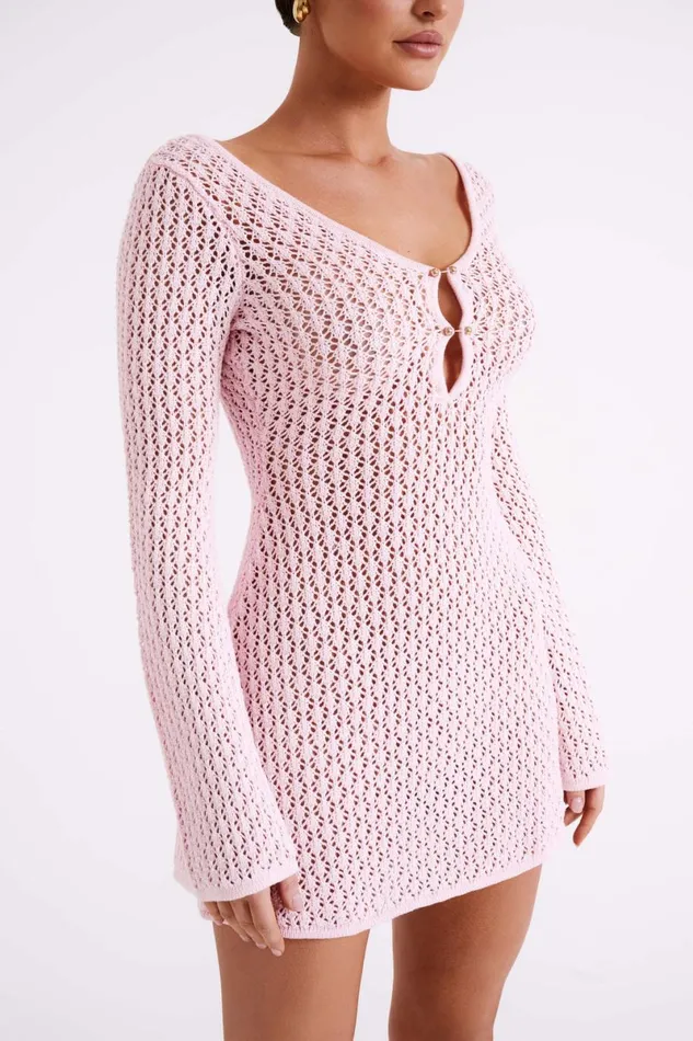 Meshki Mini Dresses Kayleigh Crochet Knit Mini Dress 8211 Rosewater Rosewater 8211 Women