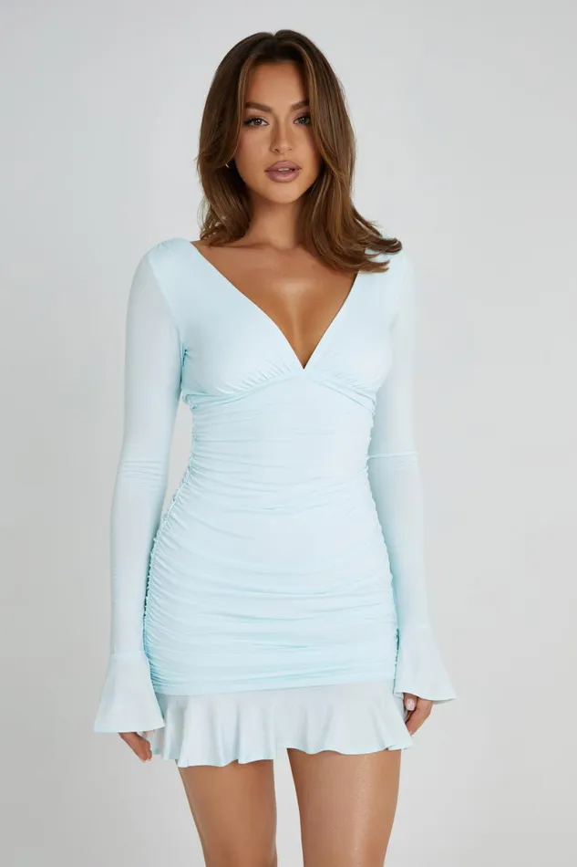 Meshki Mini Dresses Leanne Jersey Gathered Mini Dress 8211 Arctic Blue Arcticblue 8211 Women