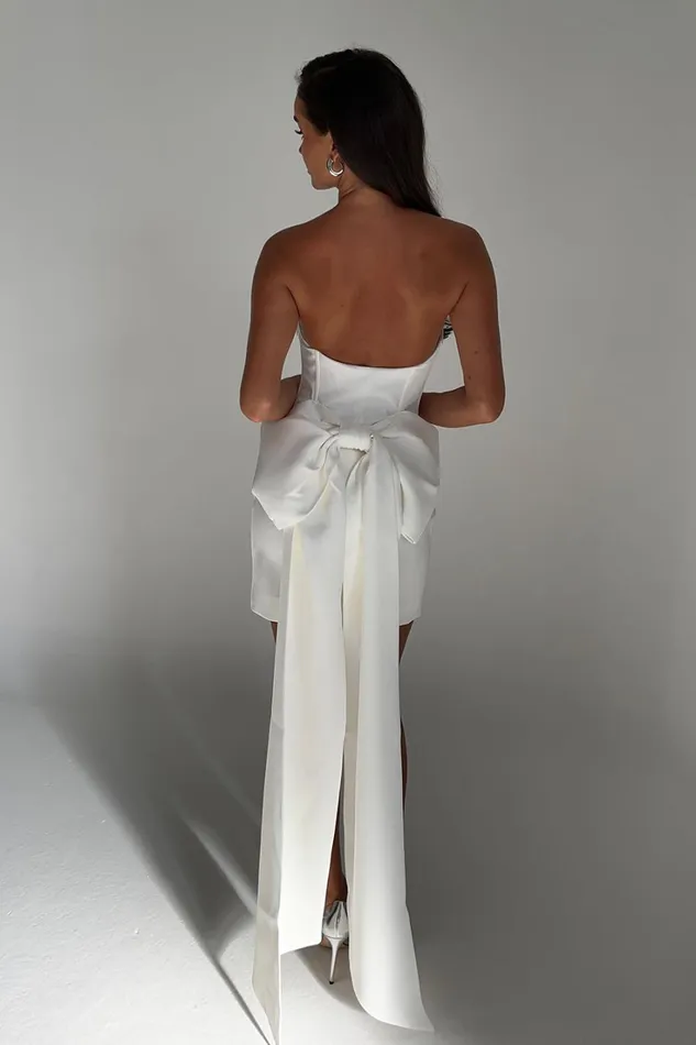 Meshki Mini Dresses Meredith Strapless Bow Mini Dress 8211 White White 8211 Women
