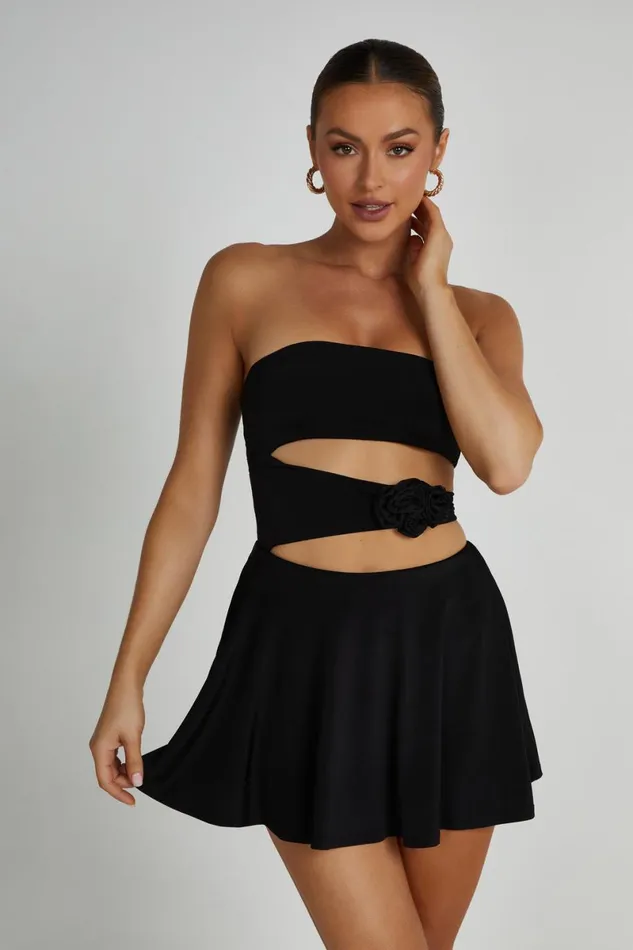Meshki Mini Dresses Montanna Strapless Rose Mini Dress 8211 Black Black 8211 Women