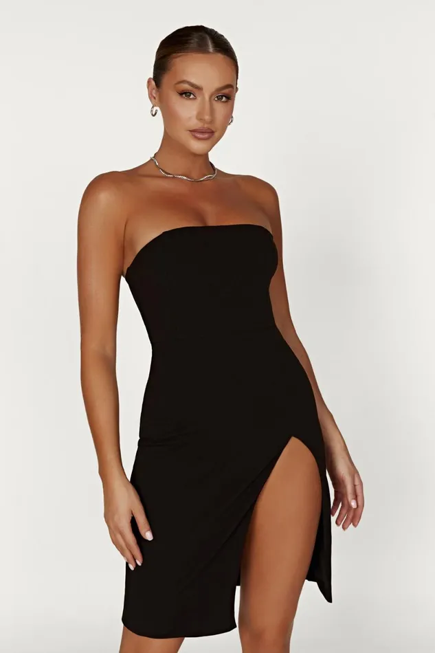 Meshki Mini Dresses Rachel Crepe Bandeau Thigh Split Mini Dress 8211 Black Black 8211 Women