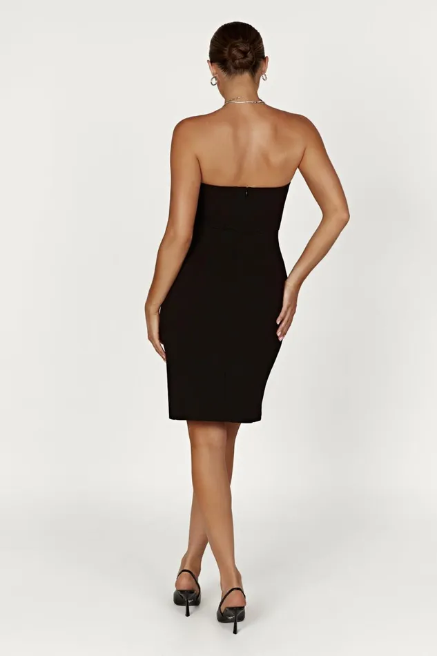 Meshki Mini Dresses Rachel Crepe Bandeau Thigh Split Mini Dress 8211 Black Black 8211 Women