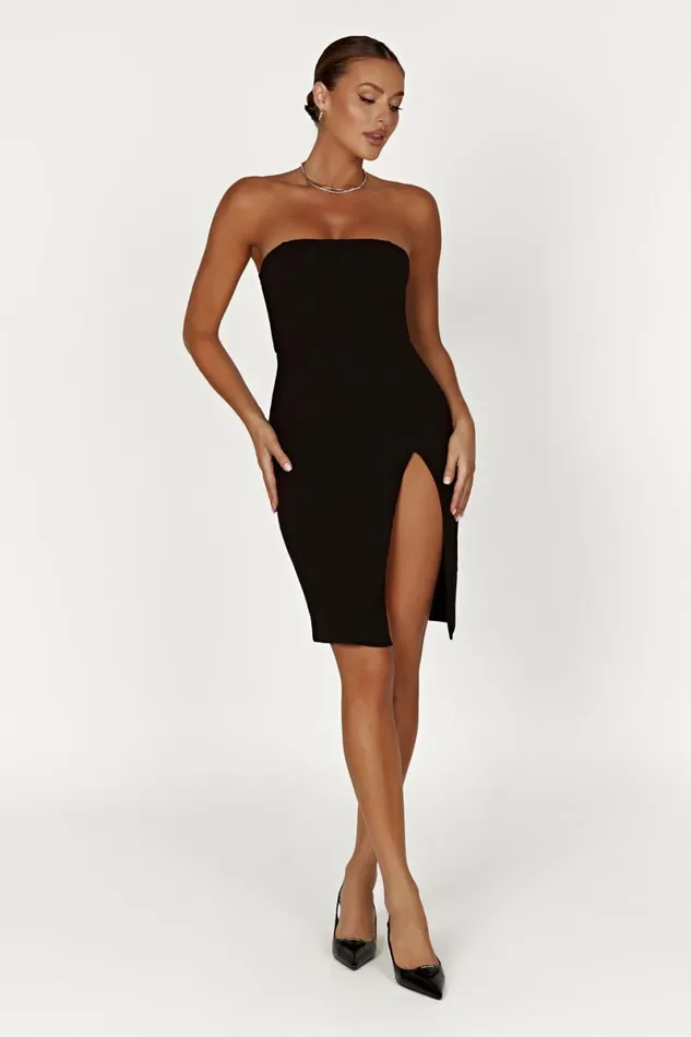 Meshki Mini Dresses Rachel Crepe Bandeau Thigh Split Mini Dress 8211 Black Black 8211 Women