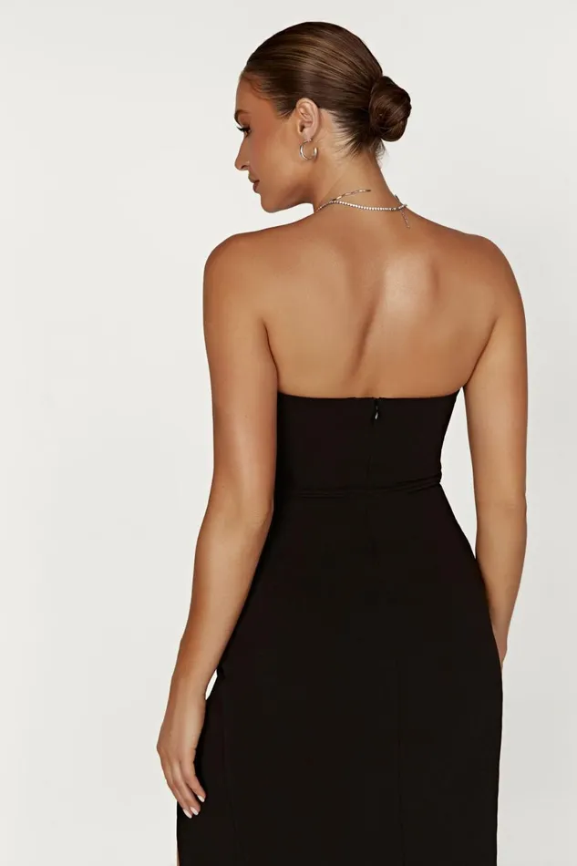 Meshki Mini Dresses Rachel Crepe Bandeau Thigh Split Mini Dress 8211 Black Black 8211 Women