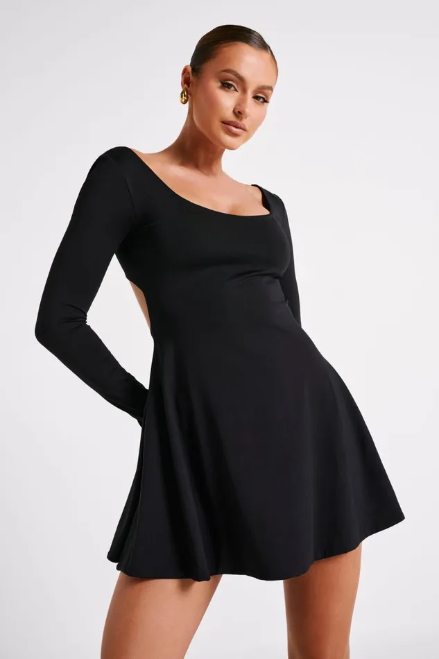 Meshki Mini Dresses Renee Recycled Nylon Long Sleeve Mini Dress 8211 Black Black 8211 Women Meshki Mini Dresses Renee Recycled Nylon Long Sleeve Mini Dress 8211 Black Black 8211 Women