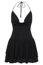 Meshki Mini Dresses Uma Ruffle Halter Mini Dress 8211 Black Black 8211 Women