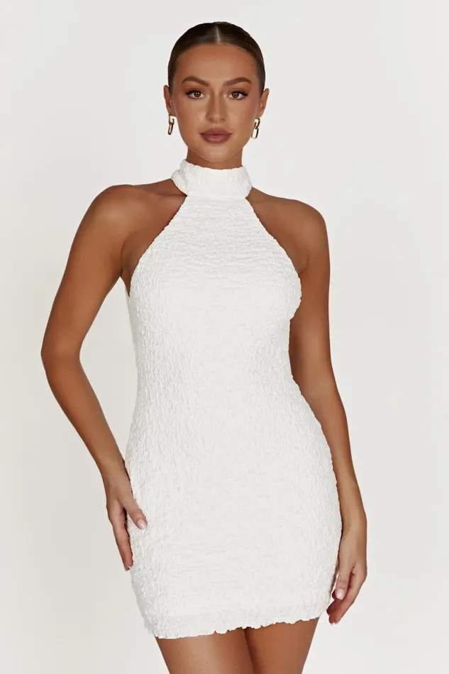 Meshki Mini Dresses Yuki Textured Halter Mini Dress 8211 White White 8211 Women