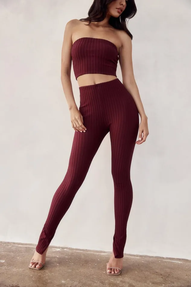 Meshki Pants Jordi Side Split Knit Leggings 8211 Cherry Chocolate Cherrychocolate 8211 Women