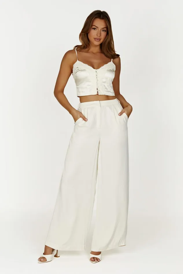 Meshki Pants Nour Satin Wide Leg Pant 8211 Ivory Ivory 8211 Women