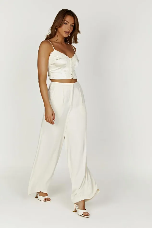 Meshki Pants Nour Satin Wide Leg Pant 8211 Ivory Ivory 8211 Women