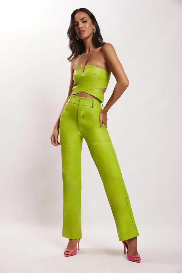 Meshki Pants Sima Faux Leather High Waist Pants 8211 Lime Green Limegreen 8211 Women