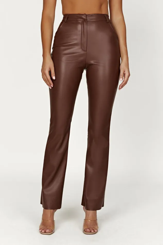Meshki Pants Tyra Straight Leg Faux Leather Pants 8211 Chocolate Chocolate 8211 Women