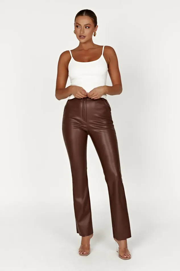 Meshki Pants Tyra Straight Leg Faux Leather Pants 8211 Chocolate Chocolate 8211 Women