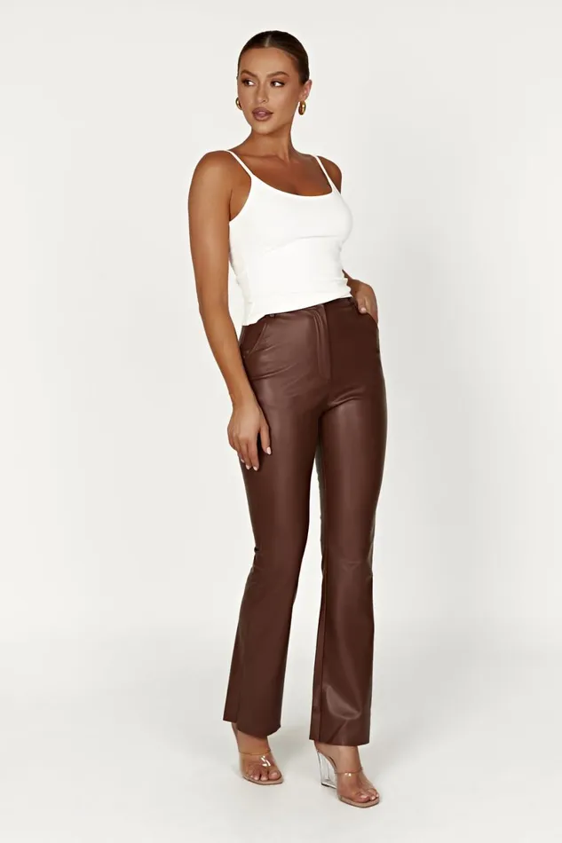 Meshki Pants Tyra Straight Leg Faux Leather Pants 8211 Chocolate Chocolate 8211 Women