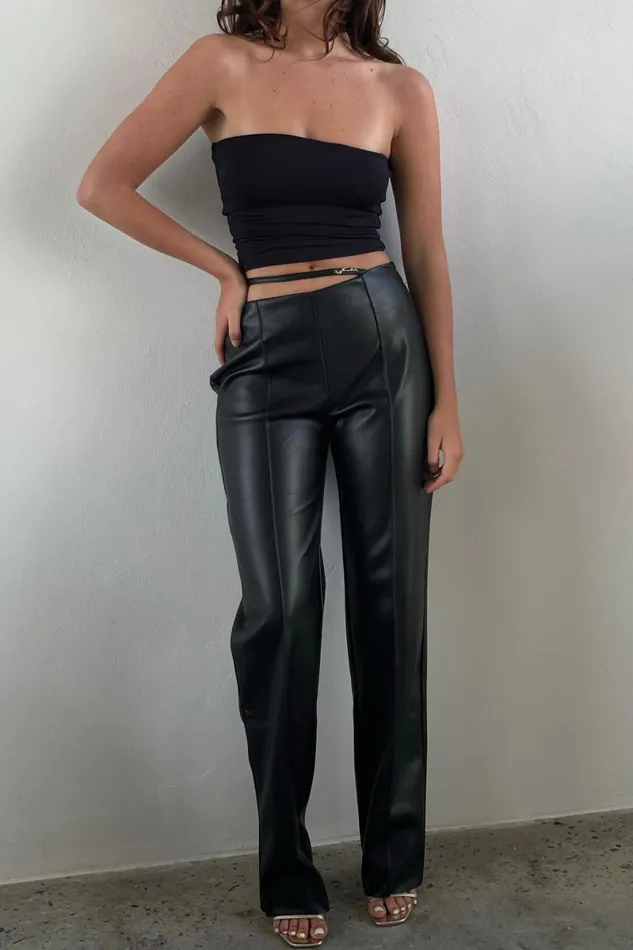 Meshki Pants Zarsa Wide Leg Mid Rise Pu Pant 8211 Black Black 8211 Women
