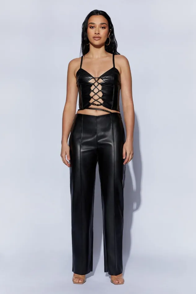 Meshki Pants Zarsa Wide Leg Mid Rise Pu Pant 8211 Black Black 8211 Women